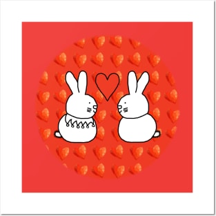 Two Easter Bunny Rabbits in Love on Valentines Day Posters and Art